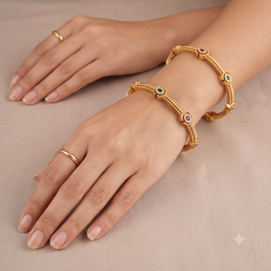 Beautiful antique gold multicolor stone bangle set