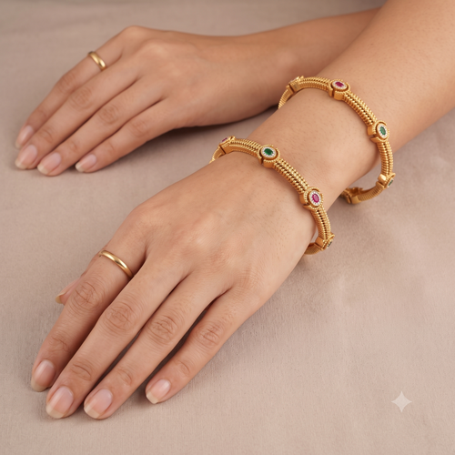 Beautiful antique gold multicolor stone bangle set
