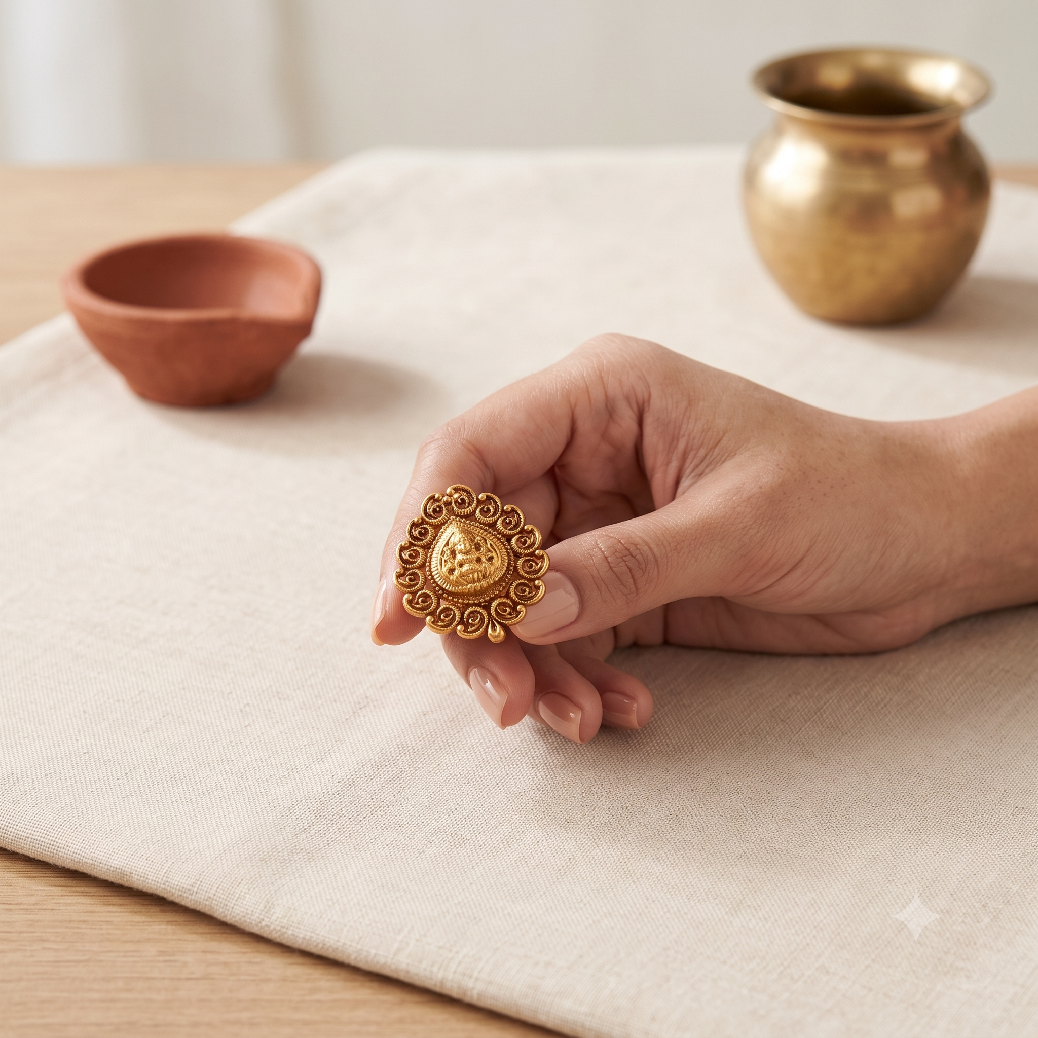 Stunning plain antique gold maa lakshmi adjustable finger ring I Temple Jewellery