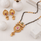 Stunning antique gold stone mangalsutra set with earring