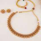 Elegant delicate plain antique gold necklace set