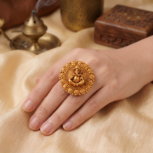 Stunning antique gold ganesh cocktail finger ring I Temple Jewellery