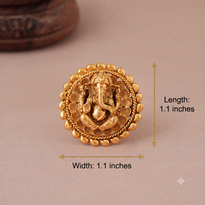 Stunning plain antique gold ganesh finger ring I Temple Jewellery