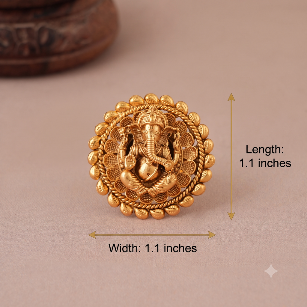 Stunning plain antique gold ganesh finger ring I Temple Jewellery