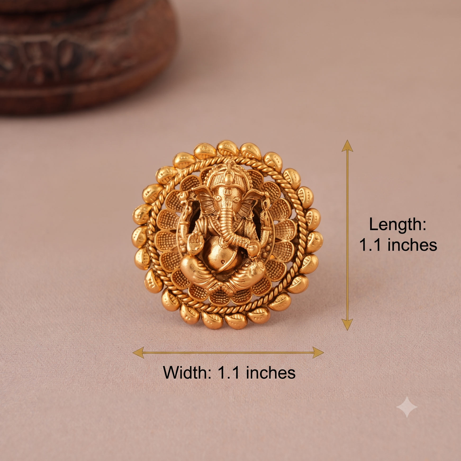 Stunning plain antique gold ganesh finger ring I Temple Jewellery