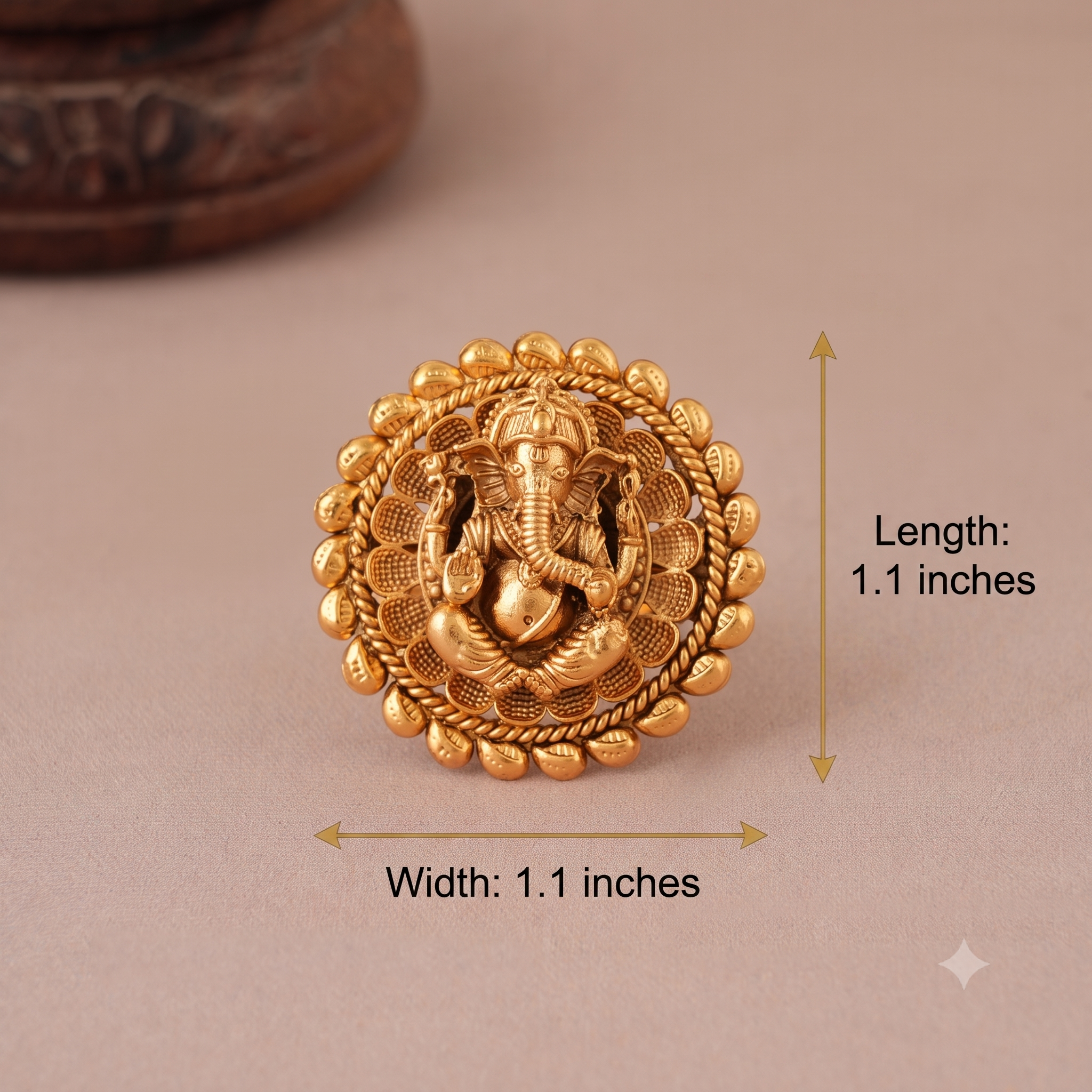 Stunning plain antique gold ganesh finger ring I Temple Jewellery