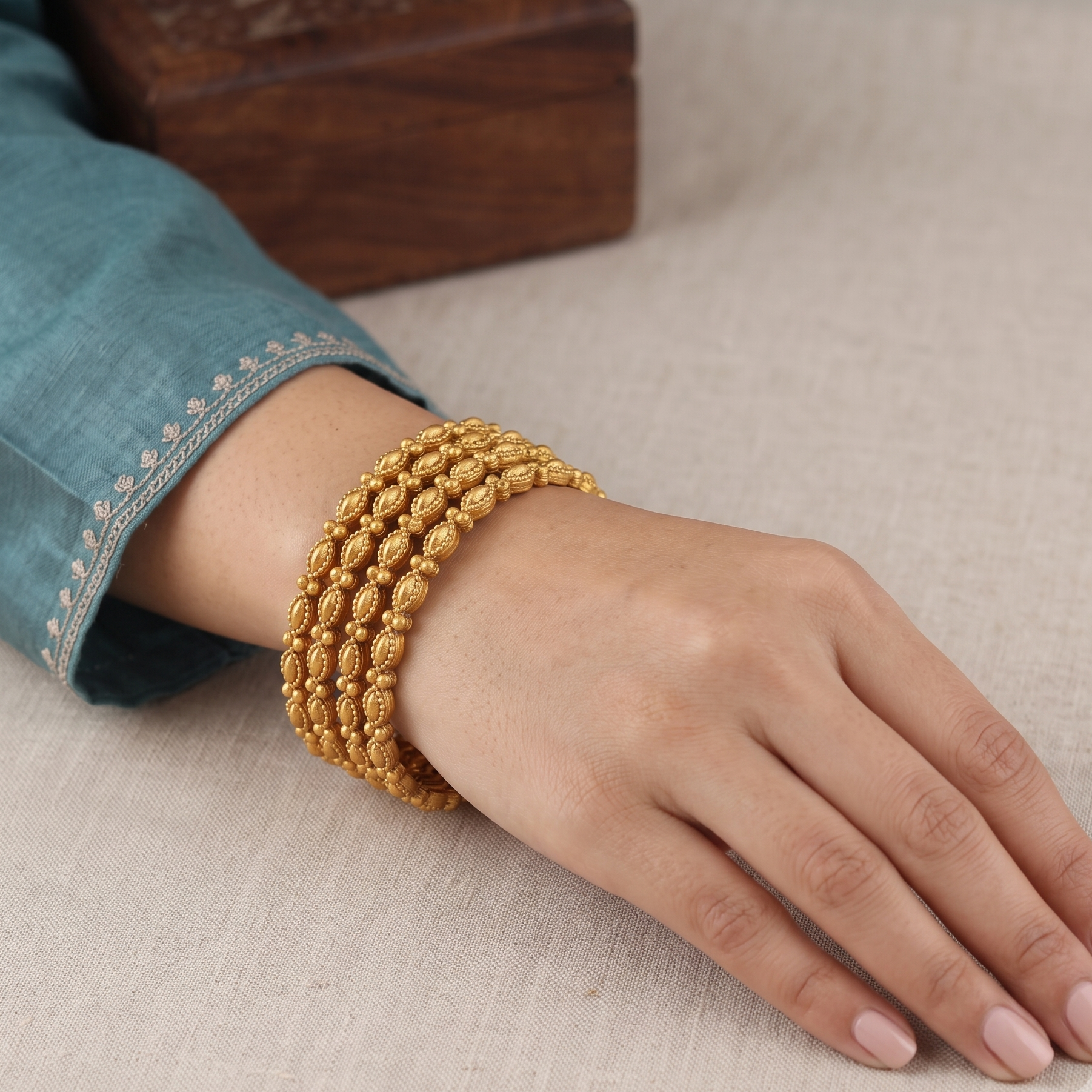 Sleek elegant antique gold plain bangle set (set of 4)