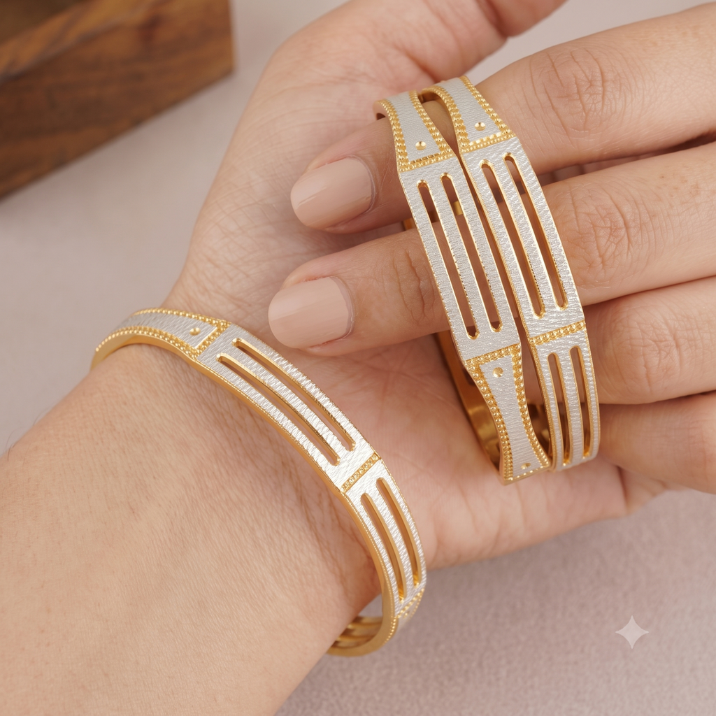 Stunning dual tone gold plated bangle set