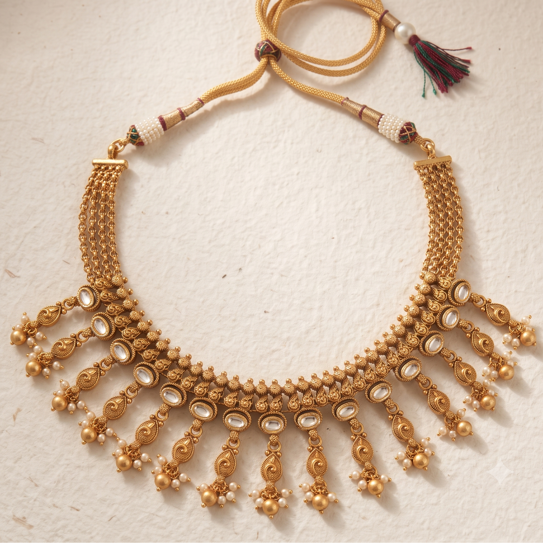 Beautiful kundan antique gold layered choker necklace set
