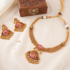 Stunning traditional antique gold ruby stone necklace set