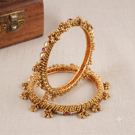 Amazing stone kundan gold ghungroo bangle set