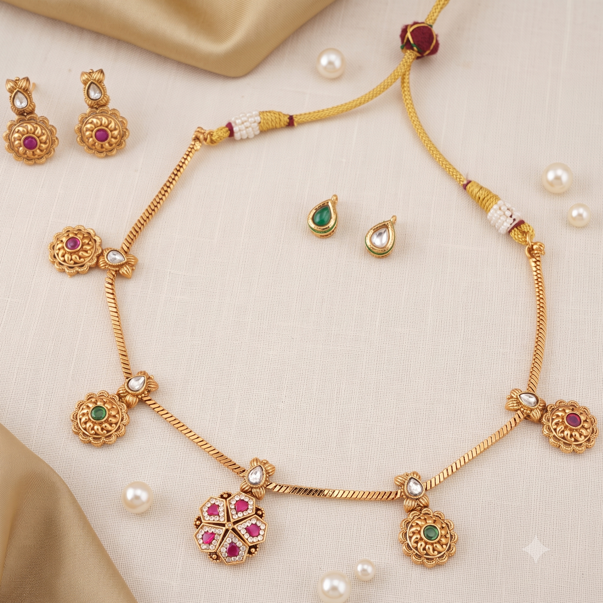 Beautiful antique gold gulika bloom necklace set
