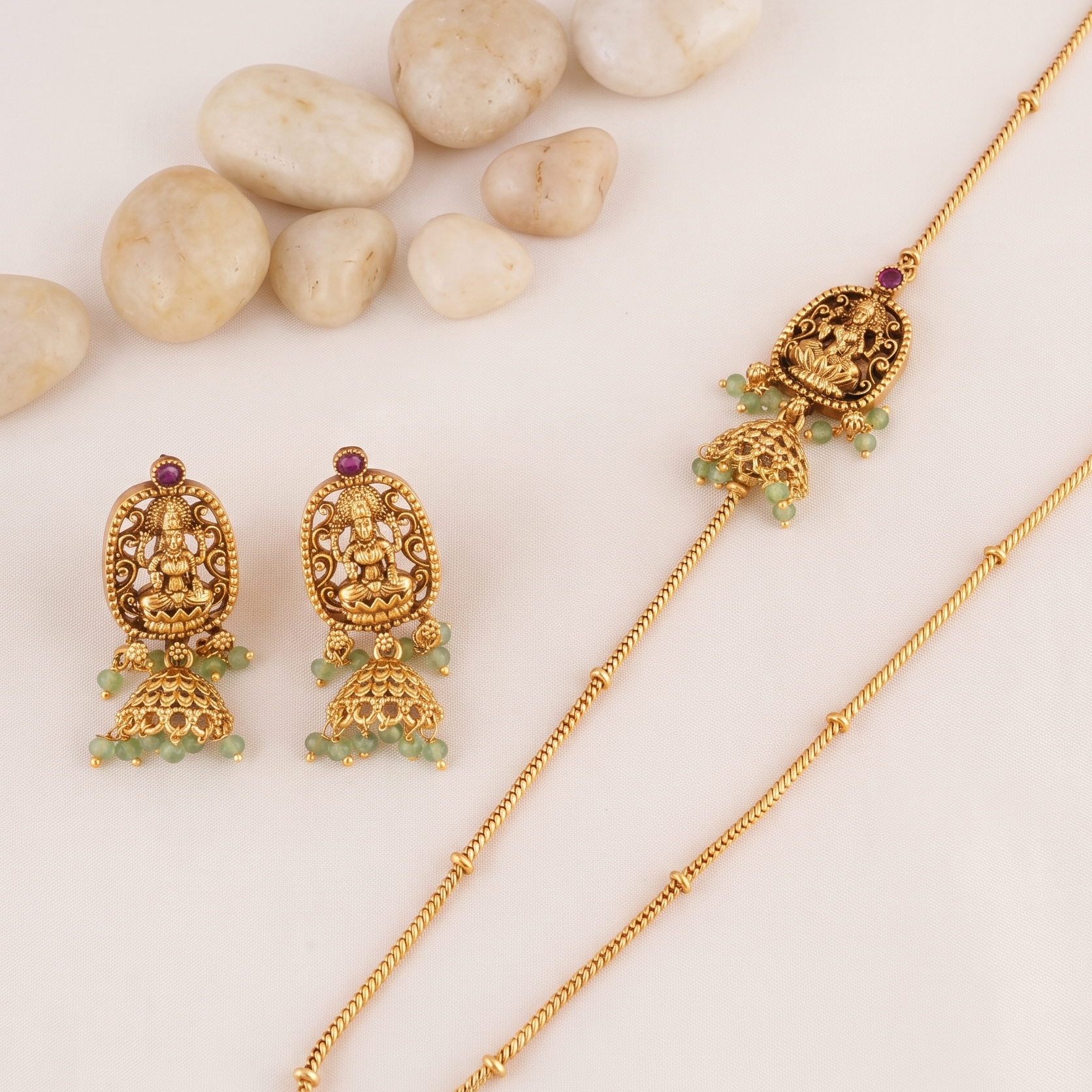 Elegant antique gold maa lakshmi side brooch necklace set I Temple Jewellery