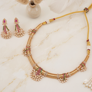 Stunning diamond multicolor gold necklace set