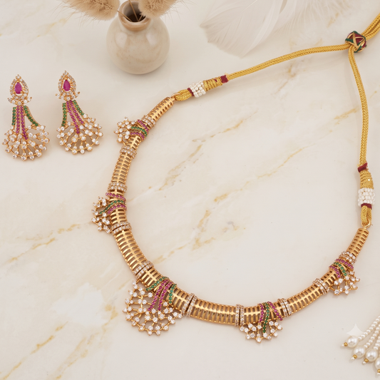 Stunning diamond multicolor gold necklace set