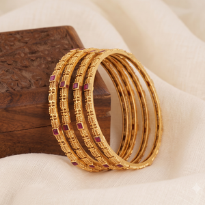 Elegant antique gold ruby stone bangle set ( set of 4)