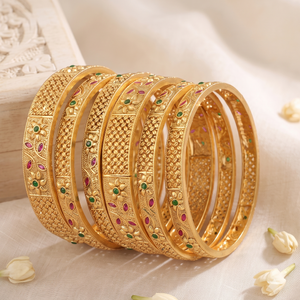 Beautiful antique gold stone bangle set (set of 6)