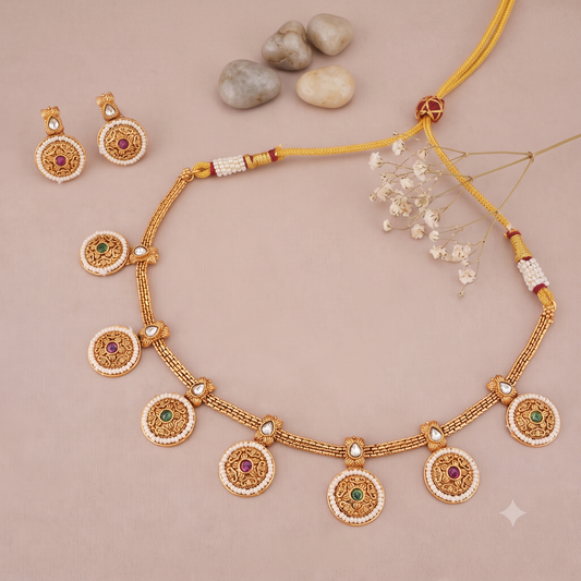 Riwaayat antique gold coin drop necklace set