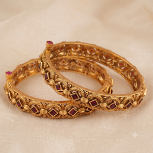 Gorgeous antique gold ruby bangle set