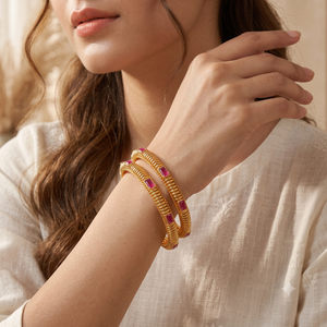 Traditional antique gold ruby bangle set