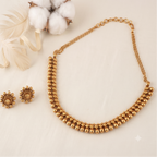 Delicate antique gold plated plain balls necklace set for women