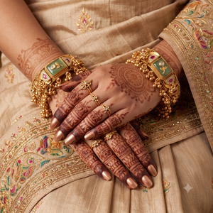 Stunning broad antique gold stone bangle set