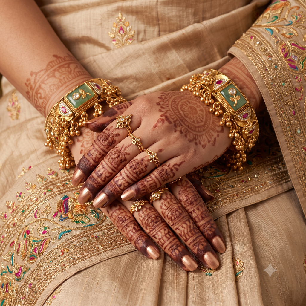 Stunning broad antique gold stone bangle set