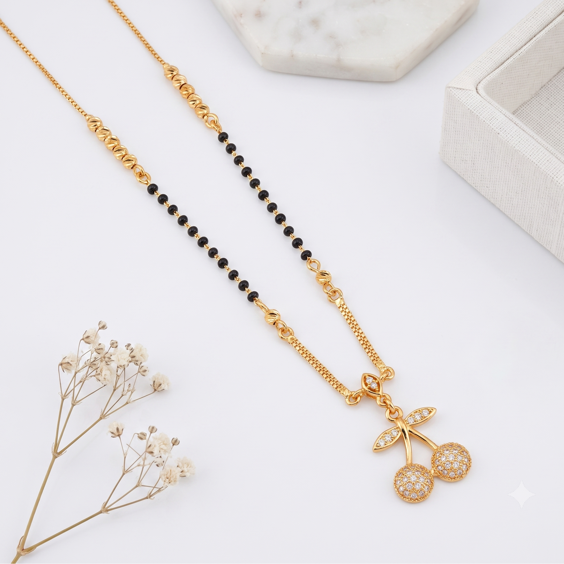 Gold plated cherry charm mangalsutra