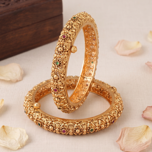 Beautiful multicolor antique gold openable bangle set