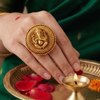 Cute antique gold plated round ganesh finger ring I Temple Jewellery