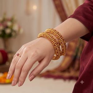 Beautiful openable ruby stone antique gold bangle set