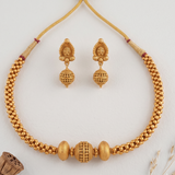 Stunning plain antique gold ball necklace set