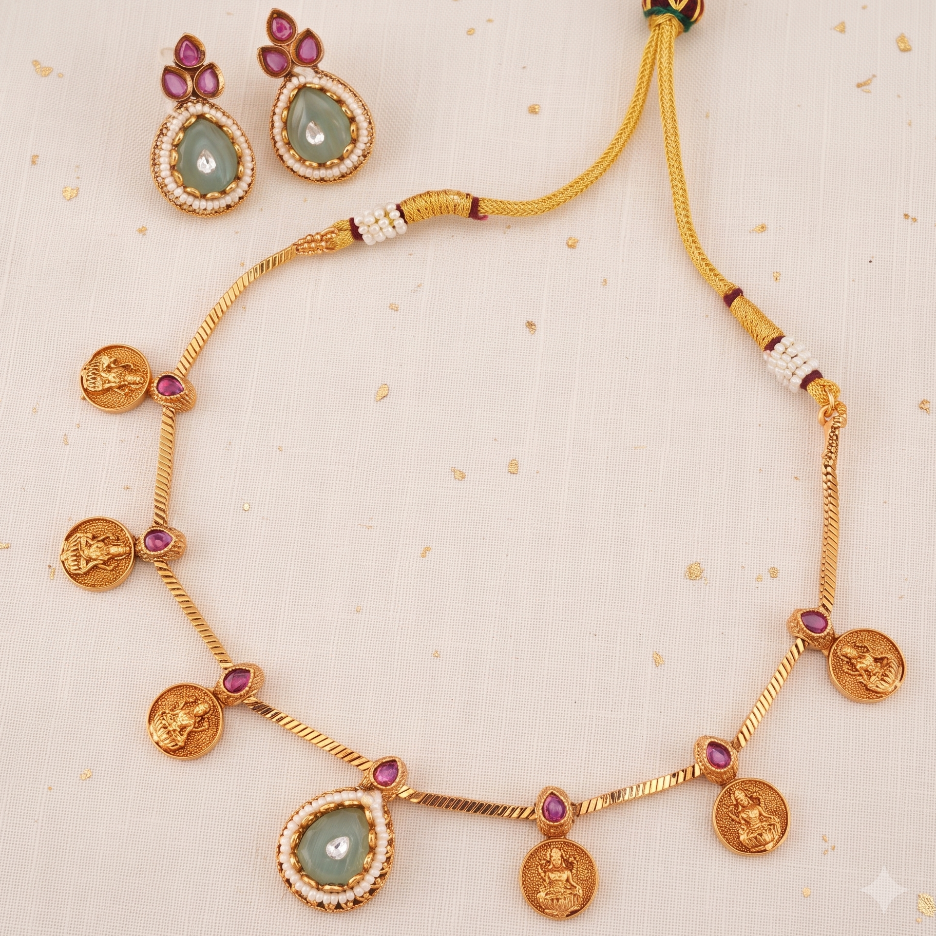 Lakshmi coin grace gold necklace set