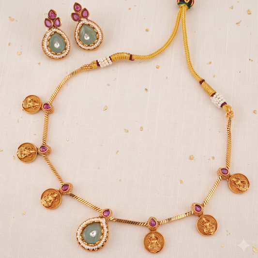 Lakshmi coin grace gold necklace set
