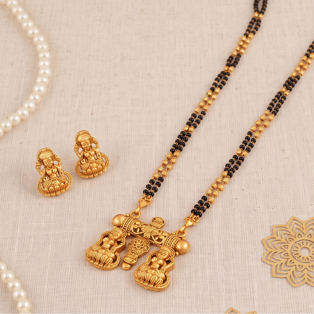 Long antique gold maa lakshmi mangalsutra set I Temple Jewelry