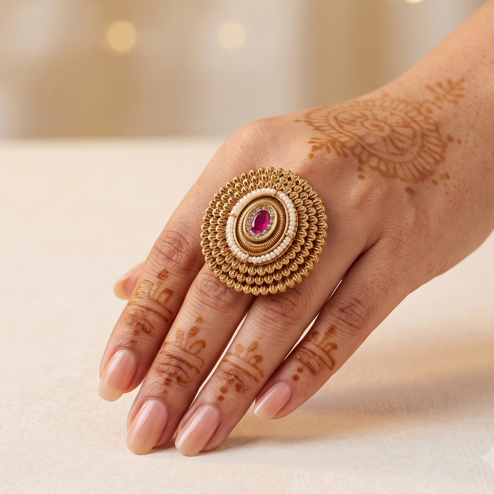 Stunning antique oval kundan finger ring