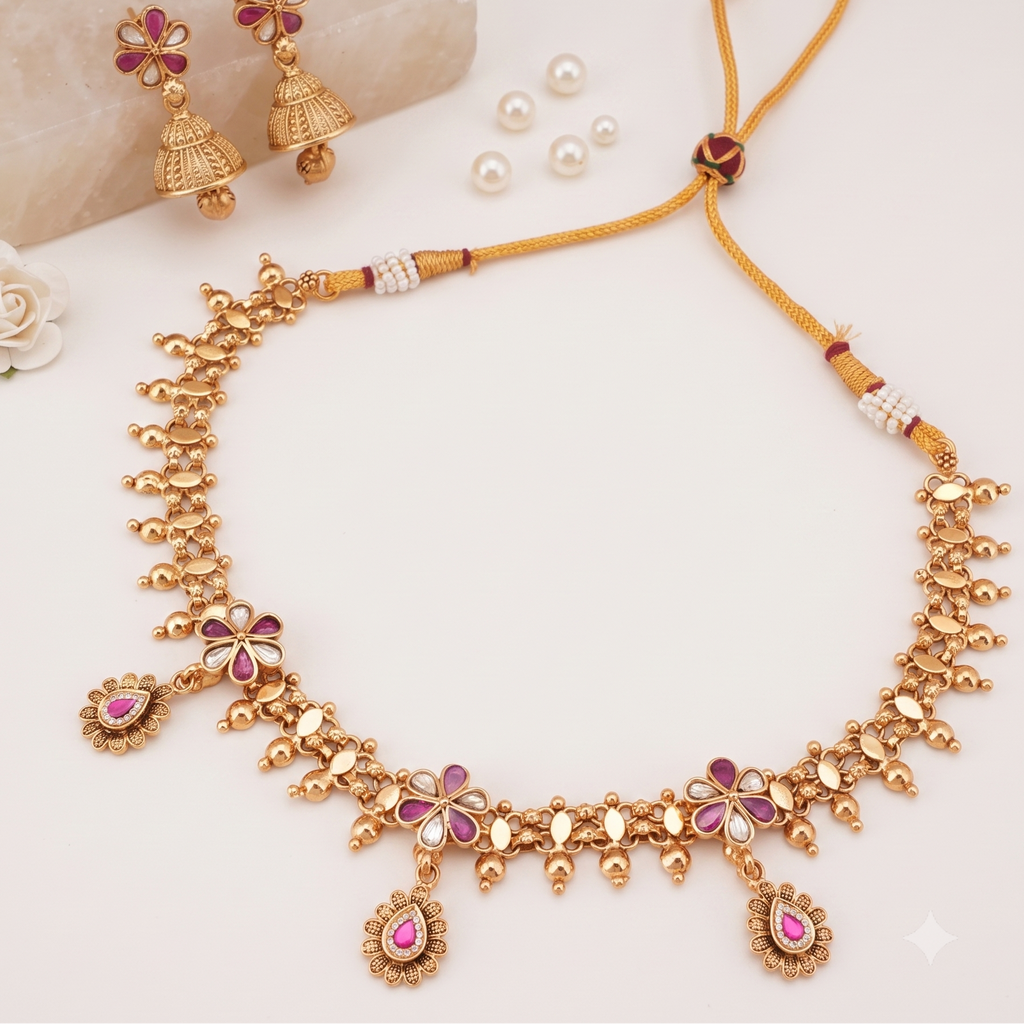 Stunning gold high polish stone neckalce set