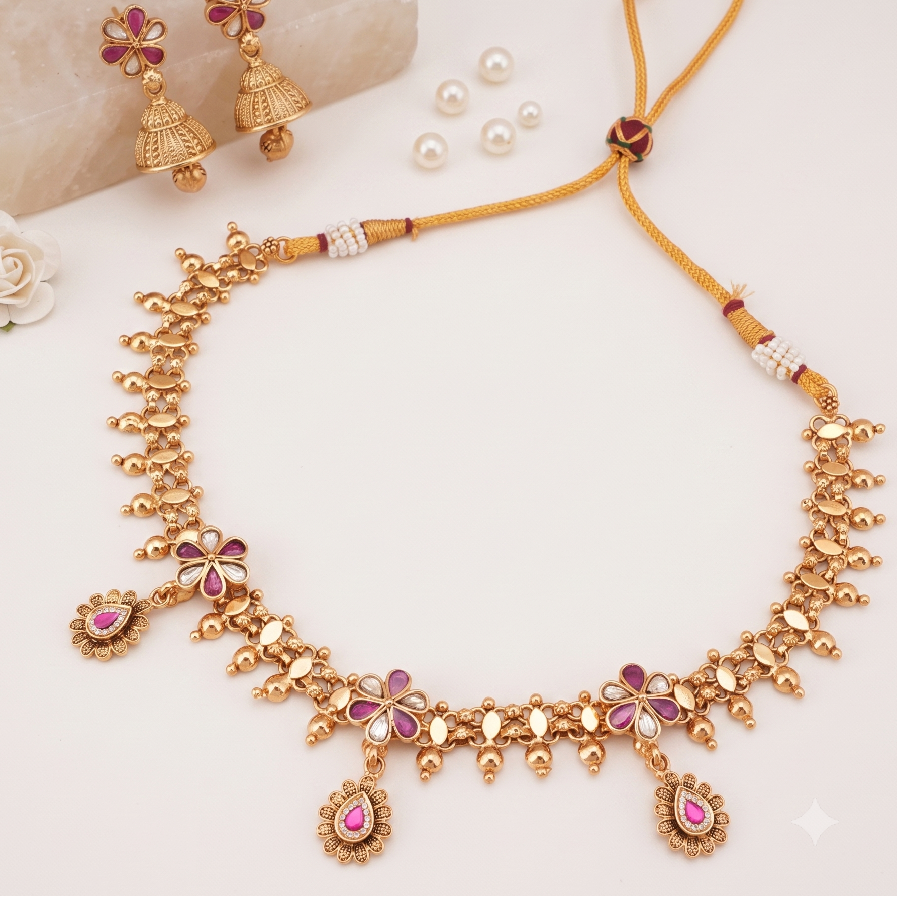Stunning gold high polish stone neckalce set