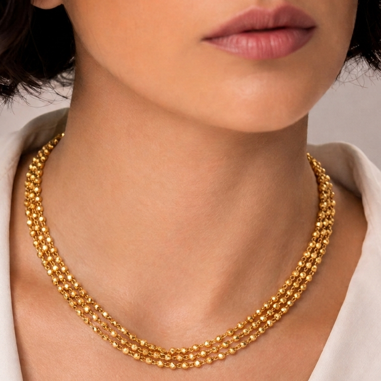 Elegant three layer antique gold plated chain