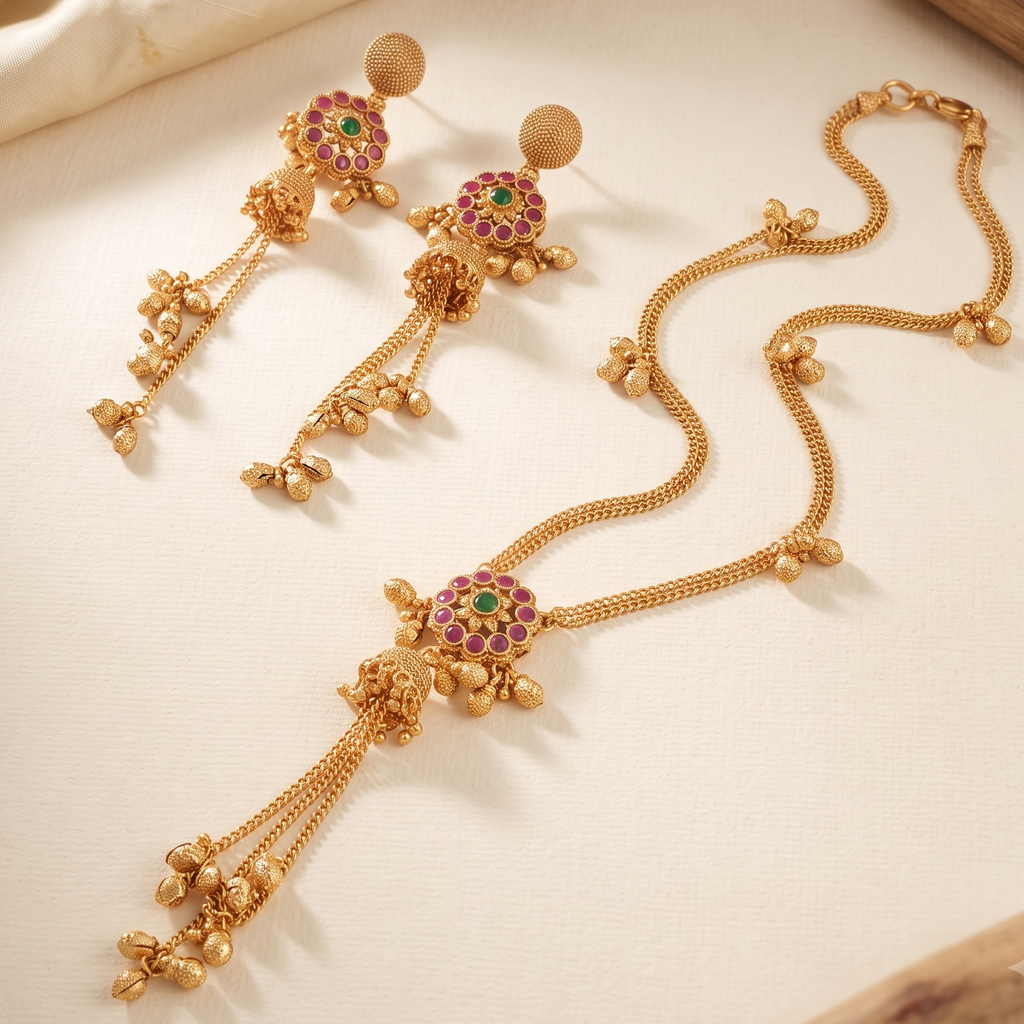 Amazing antique gold ruby pendant set with jhumka earring