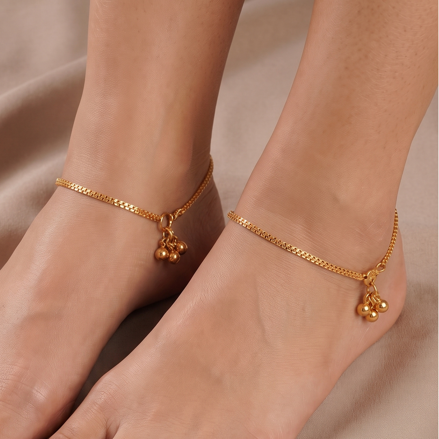 Delicate antique gold spiral anklet set