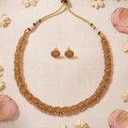 Cute oval plain antique gold necklace set