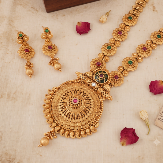 Stunning antique gold rajrani mandala necklace set