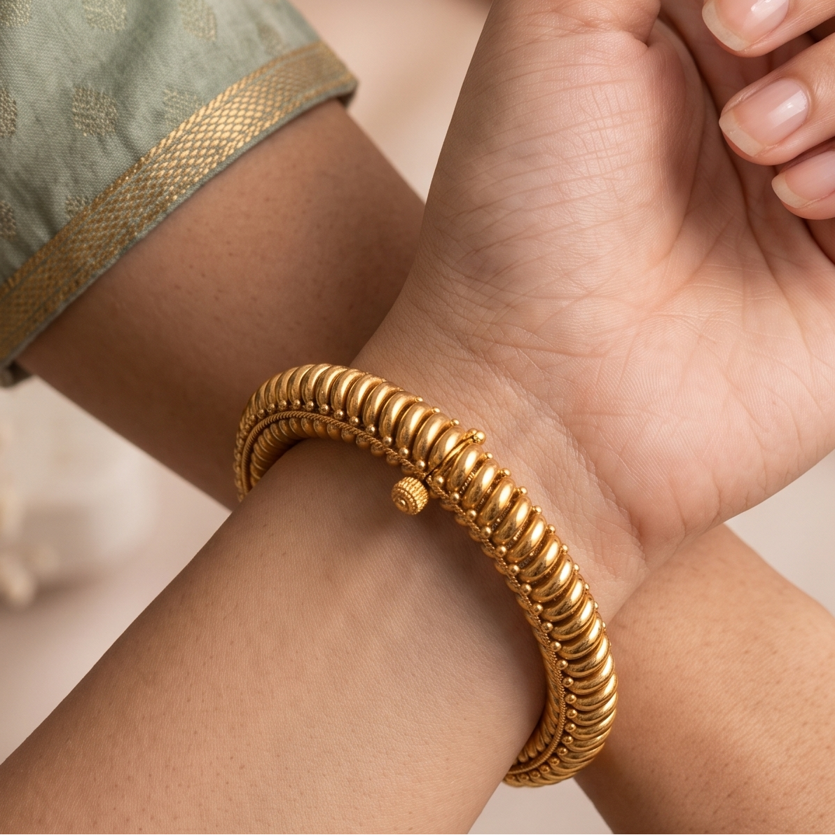 Beautiful plain antique gold pacheli kada