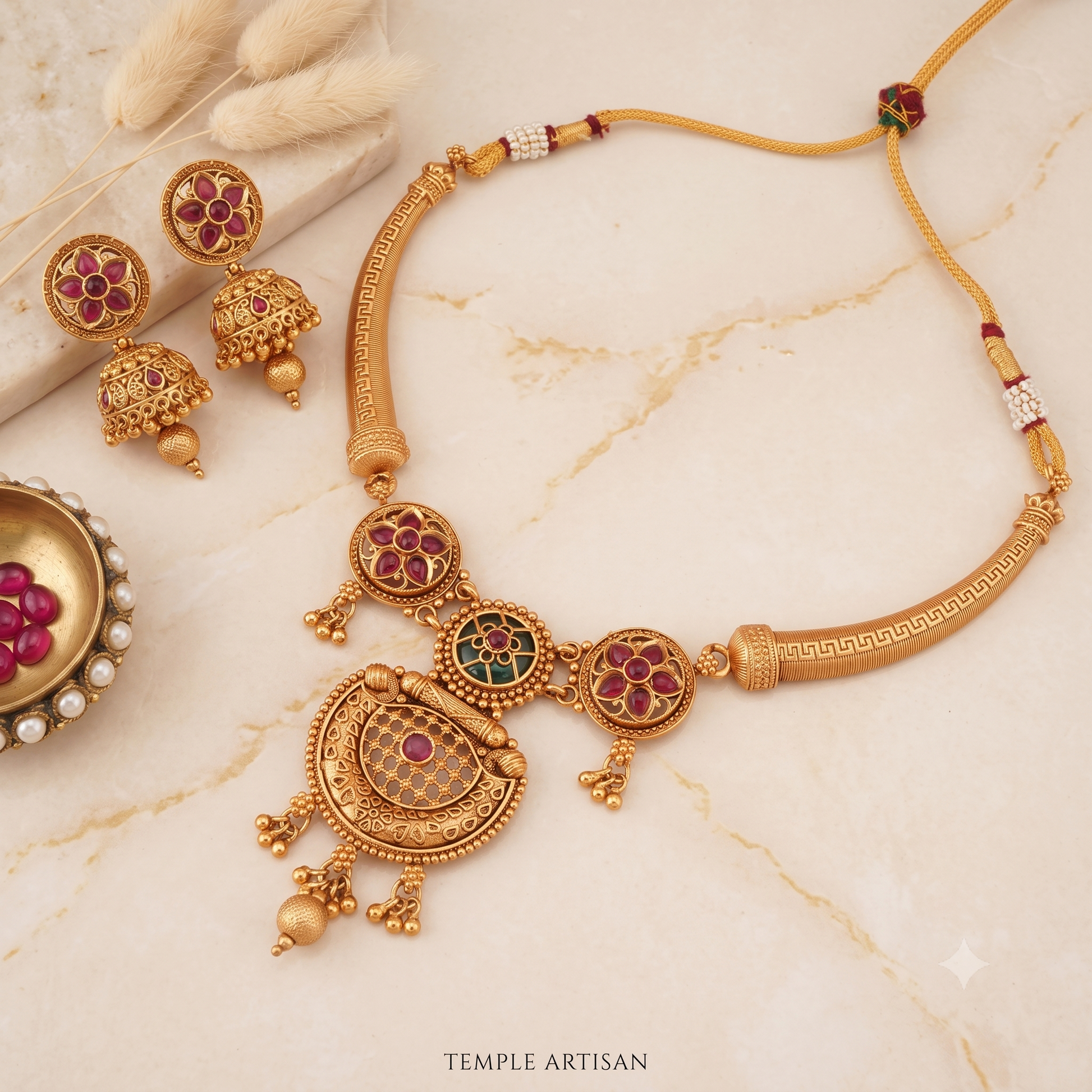 Stunning antique gold padmika raj hasli necklace set