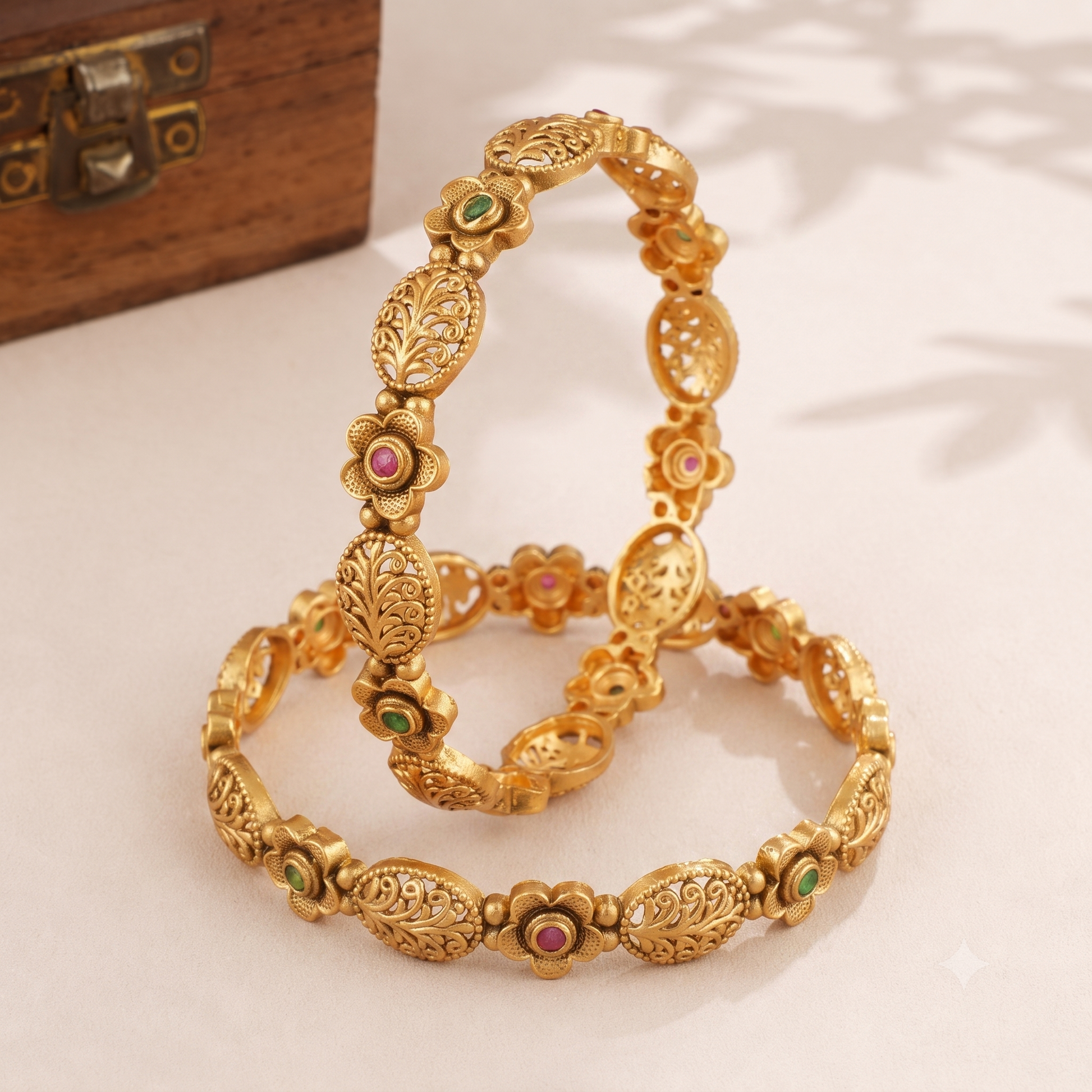 Multicolor stone gold bangle set