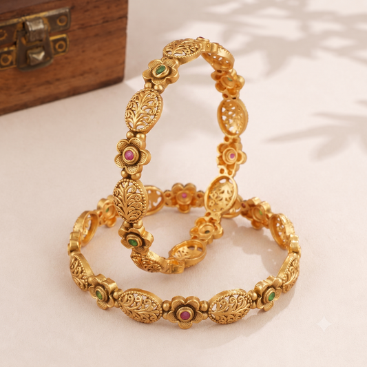 Multicolor stone gold bangle set