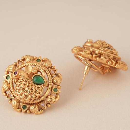 Beautiful stone antique gold peacock stud earring