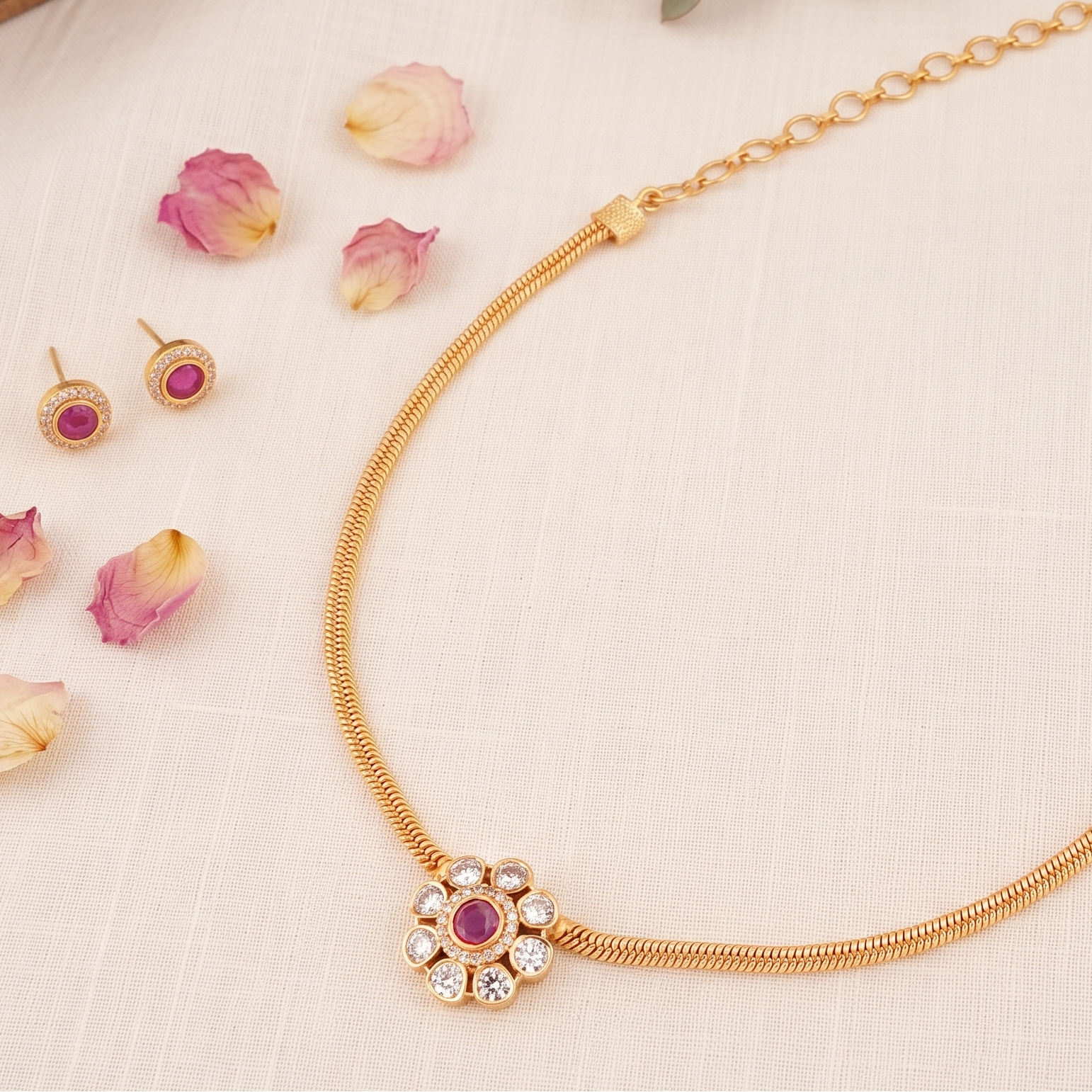 Floral kundan gold plated necklace set