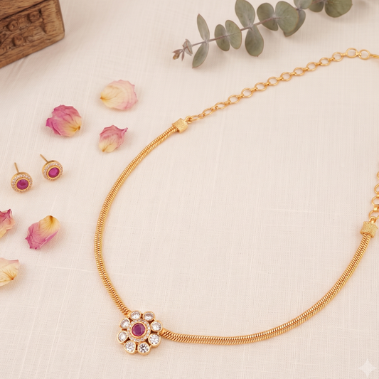 Floral kundan gold plated necklace set